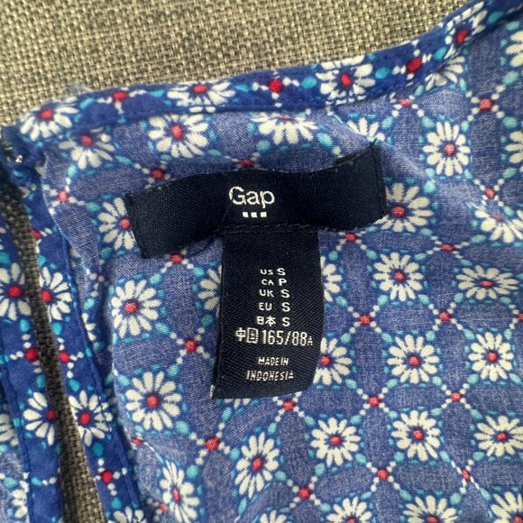 Gap Floral Dress Blue Small Sleeveless Rayon Ruffled Hem Cinched Wast - Picture 3 of 11